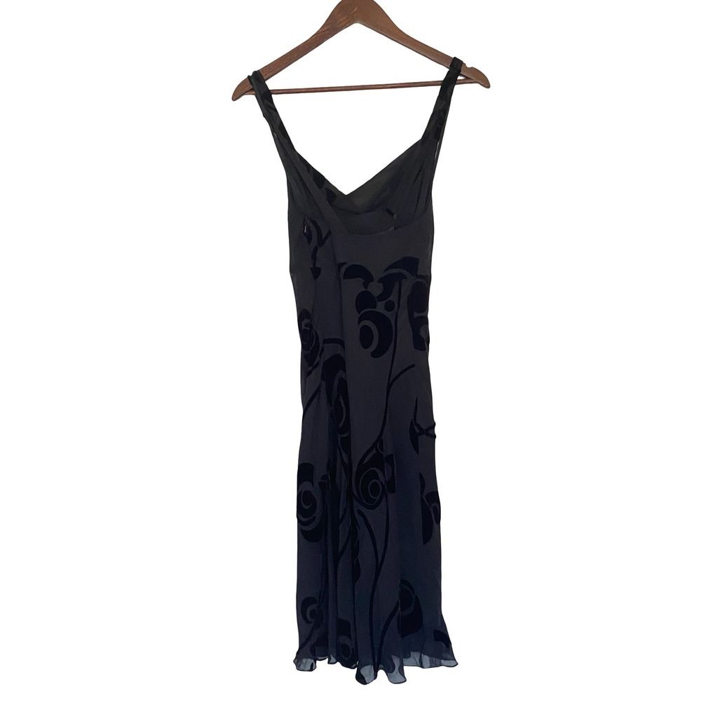 Nine West Silk Blend Burnout Velvet Floral Black Midi Dress 12 Vintage Y2K